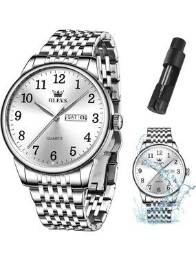 Men's Silver Stainless Steel Solid Analog Quartz Classic Waterproof Luxury Watch